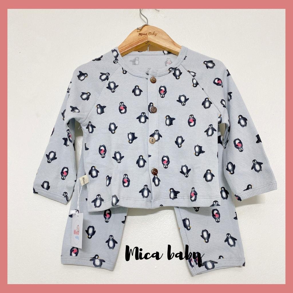 Bộ quần áo thu đông kiểu dáng cài cúc cho bé trai bé gái chất liệu cotton tổ ong dễ thương QA35 Mica Baby