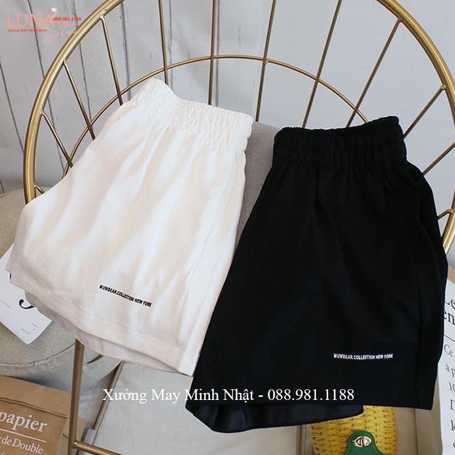 Quần short unisex - Quần đùi đũi cạp chun lưng thun co giãn thêu chữ màu đen trắng mặc tập gym đi biểm ở nhà đi ngủ đẹp