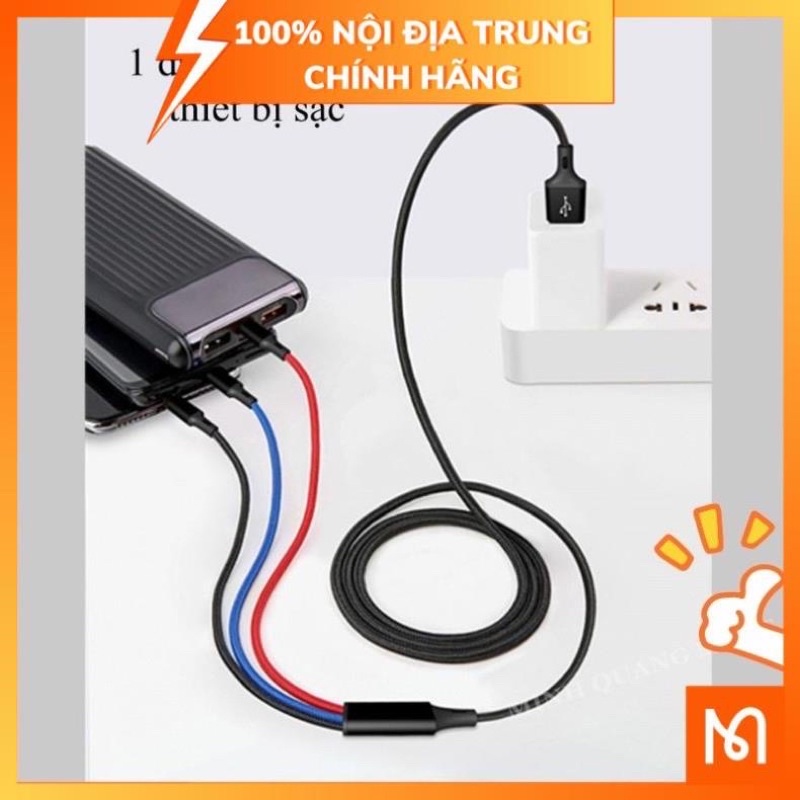 Dây Sạc Đa Năng 3A Hiệu Quả Cao Đáp Ứng Nhiều Yêu Cầu Sạc IP,Type C,Micro-Cáp Sạc Nhanh 3 Đầu