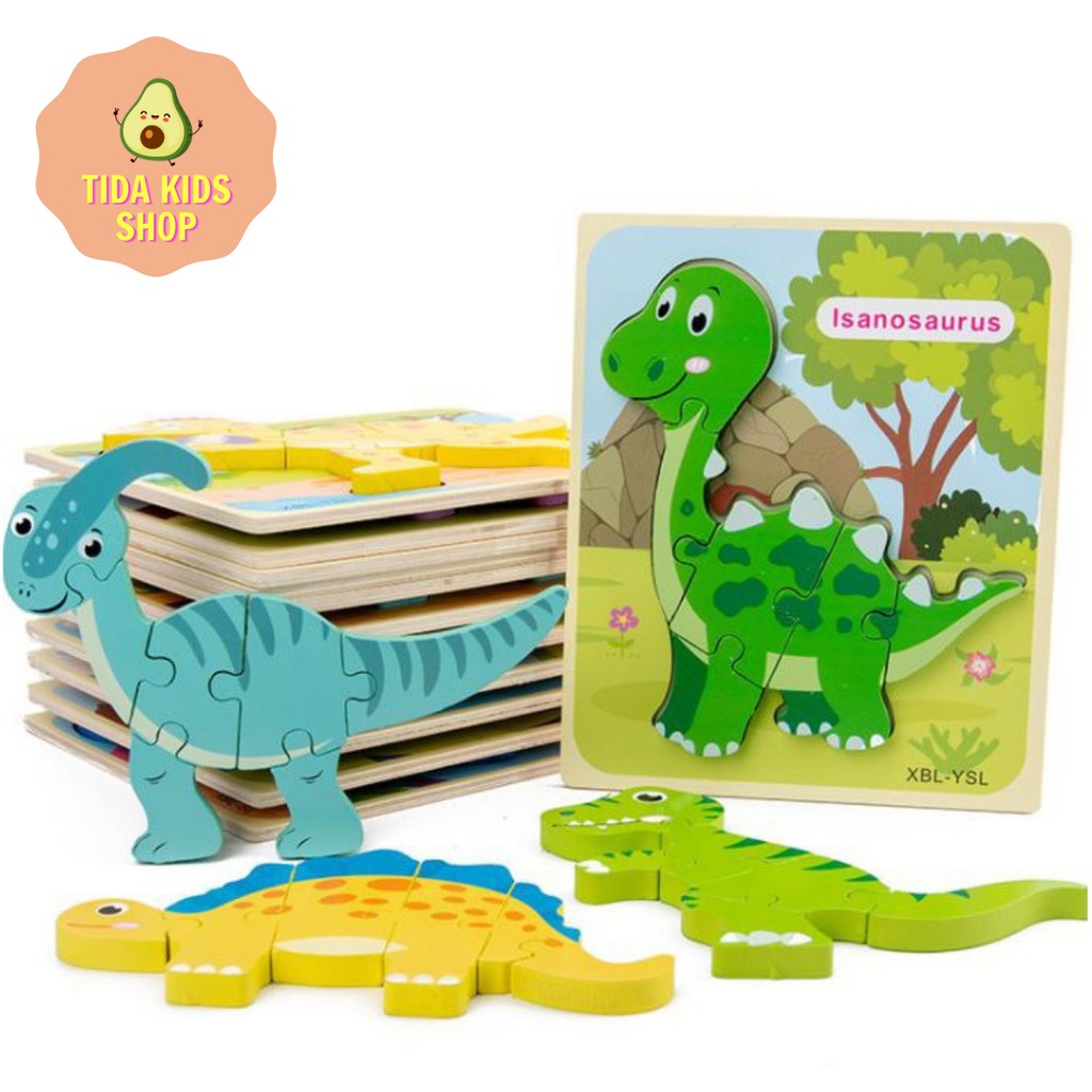 Đồ Chơi Khủng Long Cho Bé Cao Cấp, Đồ Chơi Lắp Ráp Khủng Long Puzzle Loại Gỗ Dày Giá Tốt ❤️ Freeship ❤️ TiDa Kids Shop