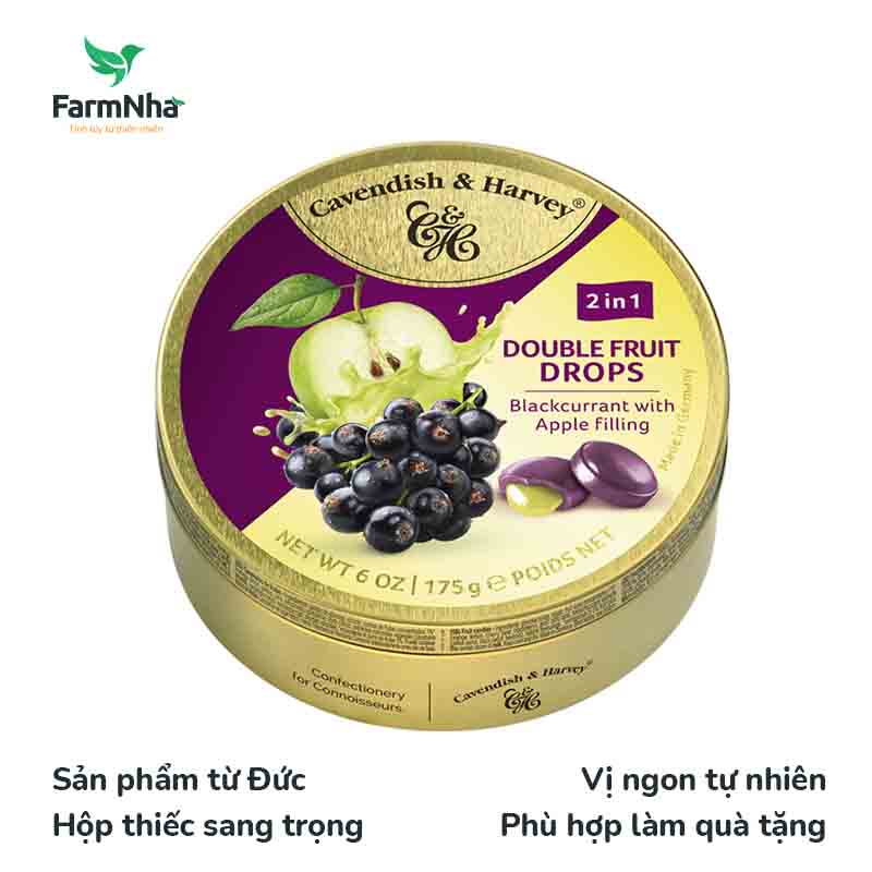 Kẹo Trái Cây Cavendish & Harvey Vị BLACKCURRANT WITH APPLE FILLING Hộp 175gr - Hãng chính hãng