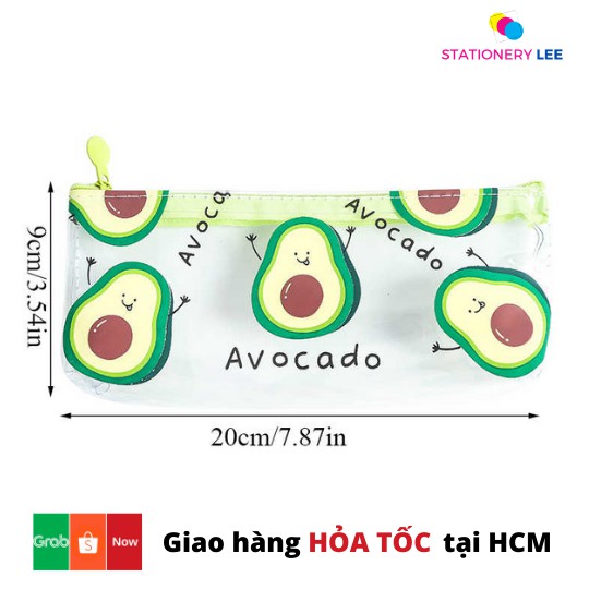 Hộp bút (túi, bóp viết) trong suốt hình quả bơ sữa kute dễ thương