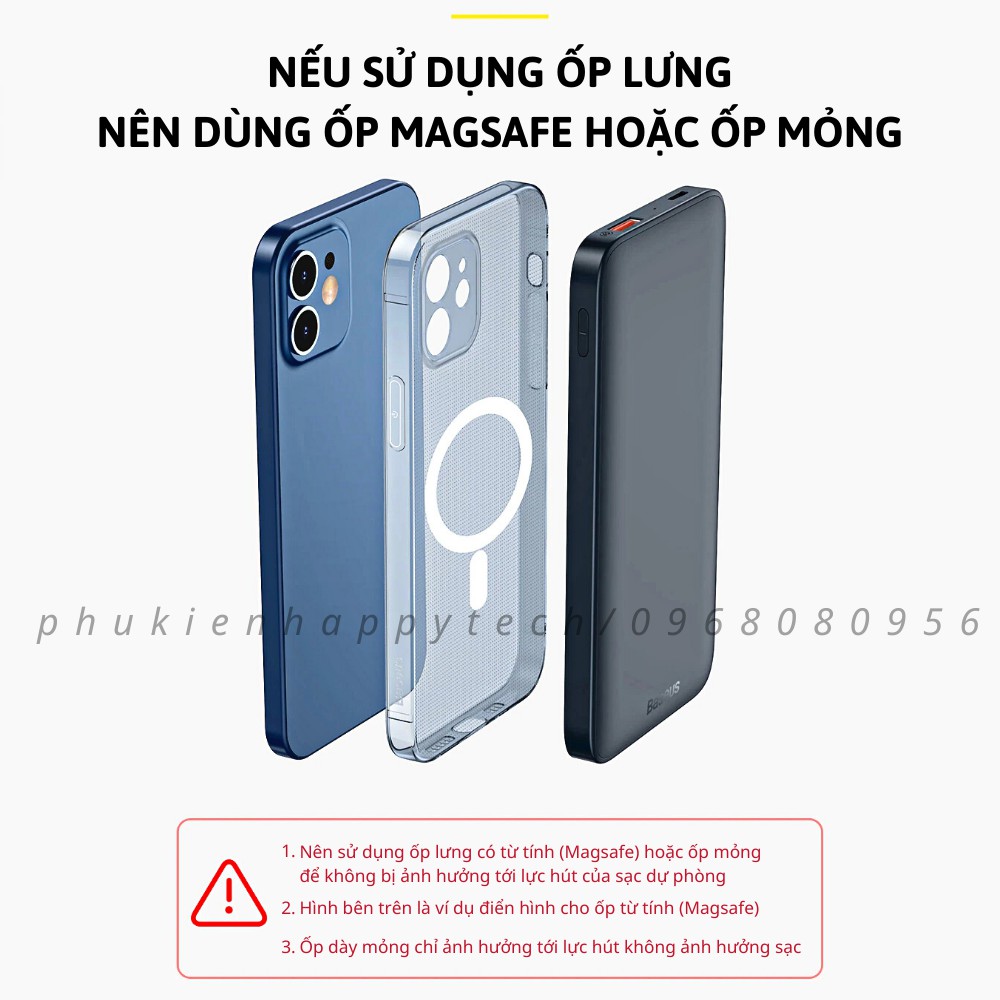 Pin sạc dự phòng không dây BASEUS sạc nhanh từ tính 10000mah Magsafe Wrieless 12 13 Promax