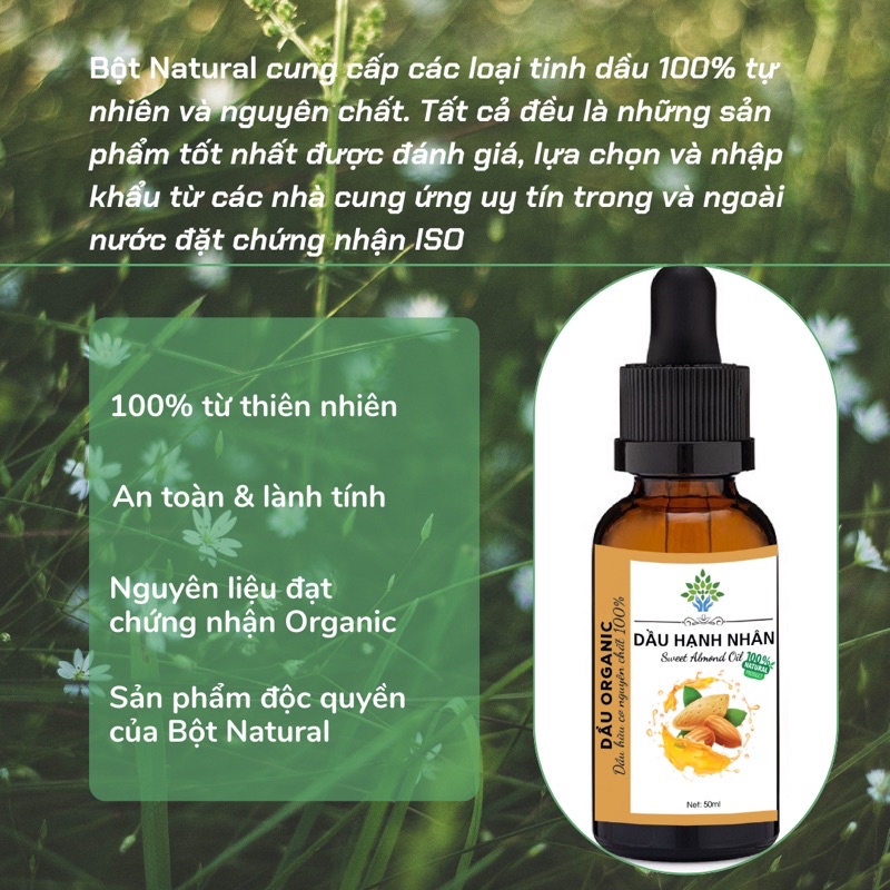 Dầu hạnh nhân nguyên chất 100% - Sweet Almond Oil Organic 10ml-50ml | Bột Natural