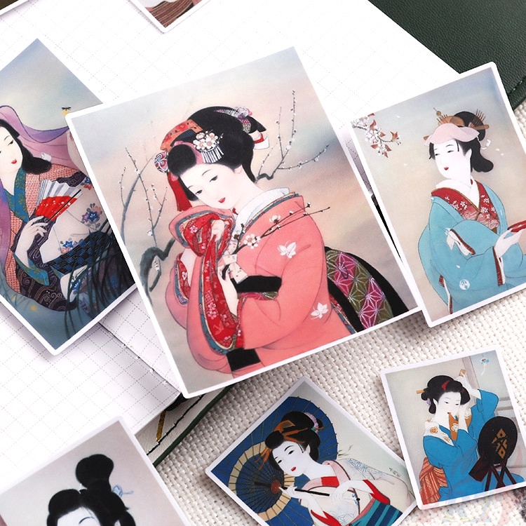 ❀ Ukiyoe Beauty - Japanese Showa Kimono Lady Diary Giấy và decal dán tường ❀ 14Pcs/13Pcs DIY Decor Stickers ML07983