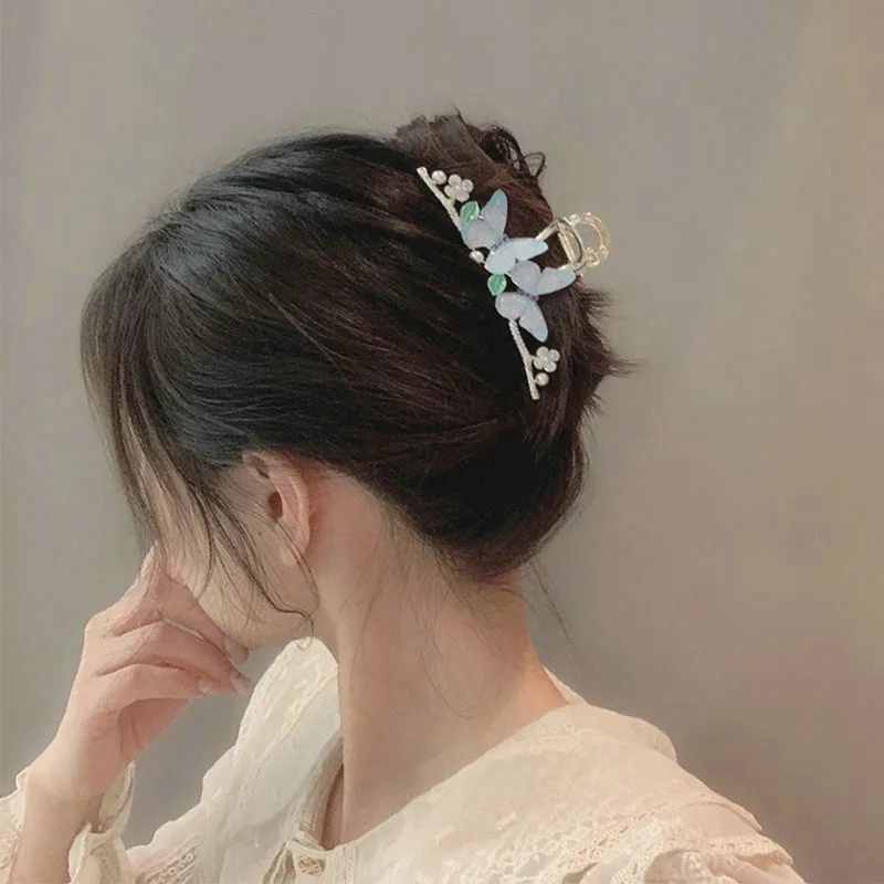 Kẹp Tóc Bướm Hồng Xanh Bằng Kim Loại Phong Cách Hàn Quốc Cho Nữ