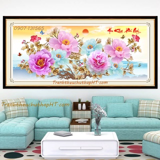 Tranh đính đá hoa khai phú quý vs452: 150*70cm - tự đính