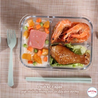 Combo 2 hộp cơm thủy tinh 3 ngăn thiết kế nhỏ gọn thông minh 00873