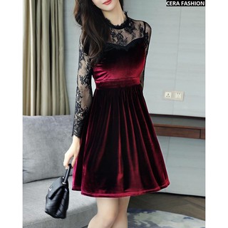 Đầm xòe phối ren tay dài d27127155