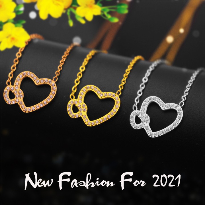 Dây chuyền nữ titan cao cấp trái tim đôi đính đá siêu đẹp, bền màu, hợp thời trang
