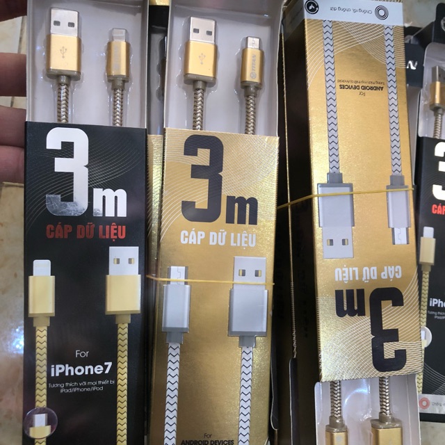 Cáp sạc 3m dành cho iphone và sámung , oppo, vivo , huawei, sony