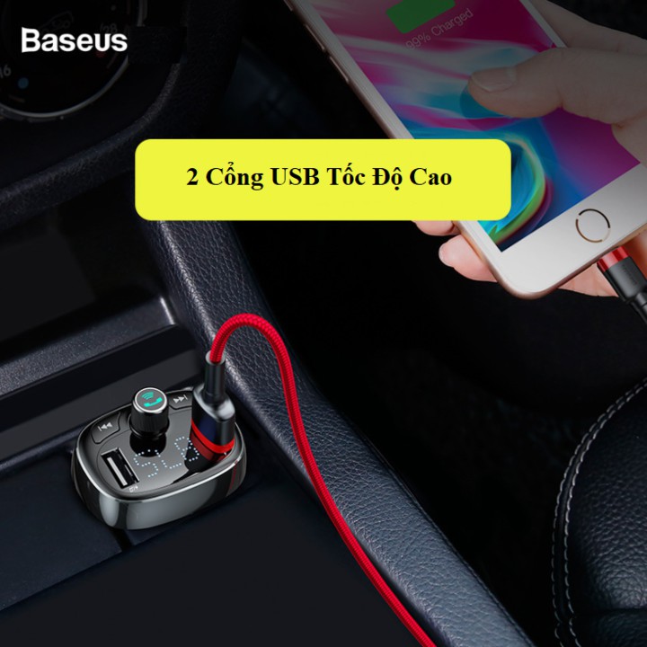 Tẩu nghe nhạc trên ô tô nhãn hiệu Baseus CCALL-TM01 Kết nối Bluetooth V4.2, cổng USB 3.4A