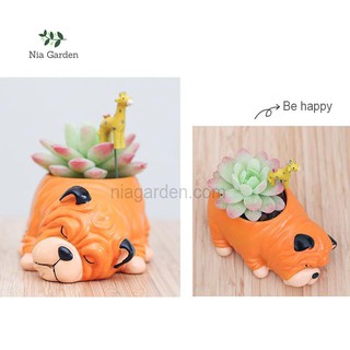 Chậu trồng cây hình thú - chó Bull ngủ