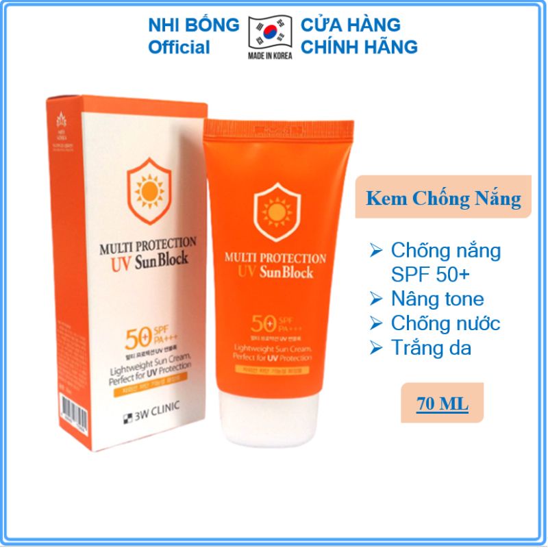 Kem chống nắng Multi Protection Uv Sun Block 3W Clinic Hàn Quốc 70ml [Chính Hãng Hàn Quốc]