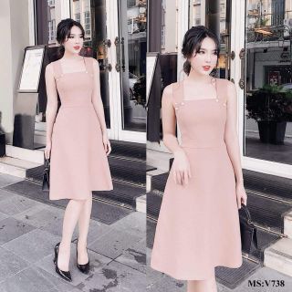 Váy 2 dây màu hồng nude( size L)