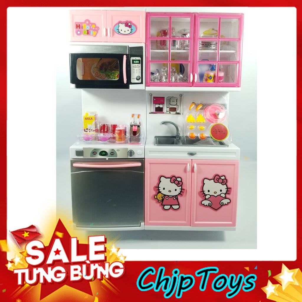 Đồ Chơi Tủ Bếp Hello Kitty Màu Hồng 2 Ngăn Cao Cấp Có Tiếng Nấu Ăn Cho Bé Chơi Đồ Hàng Vui Nhộn