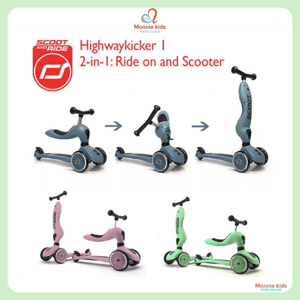 Xe trượt scooter cho bé Scoot and Ride Highwaykick 1, xe scooter 3 bánh 3 in 1 - Monnie Kids