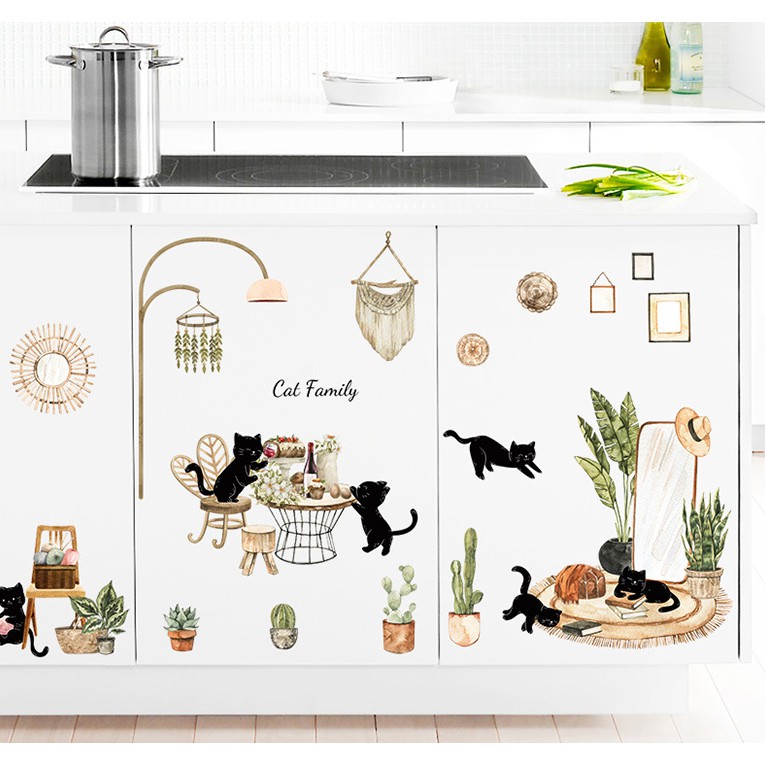 Decal dán tường Mèo đen đáng yêu chữ tiếng anh