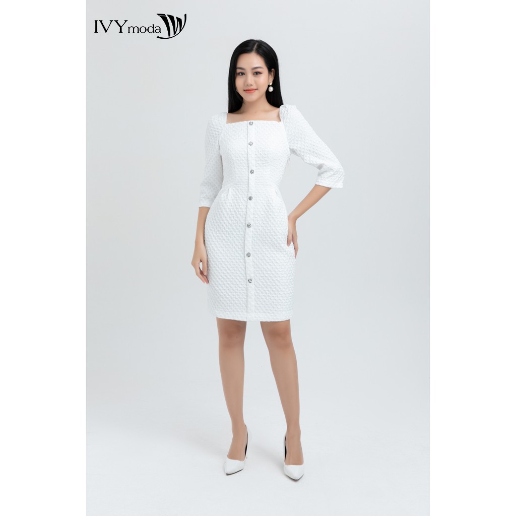 Đầm Tweed cổ vuông 2 lớp IVY moda MS 48C5815