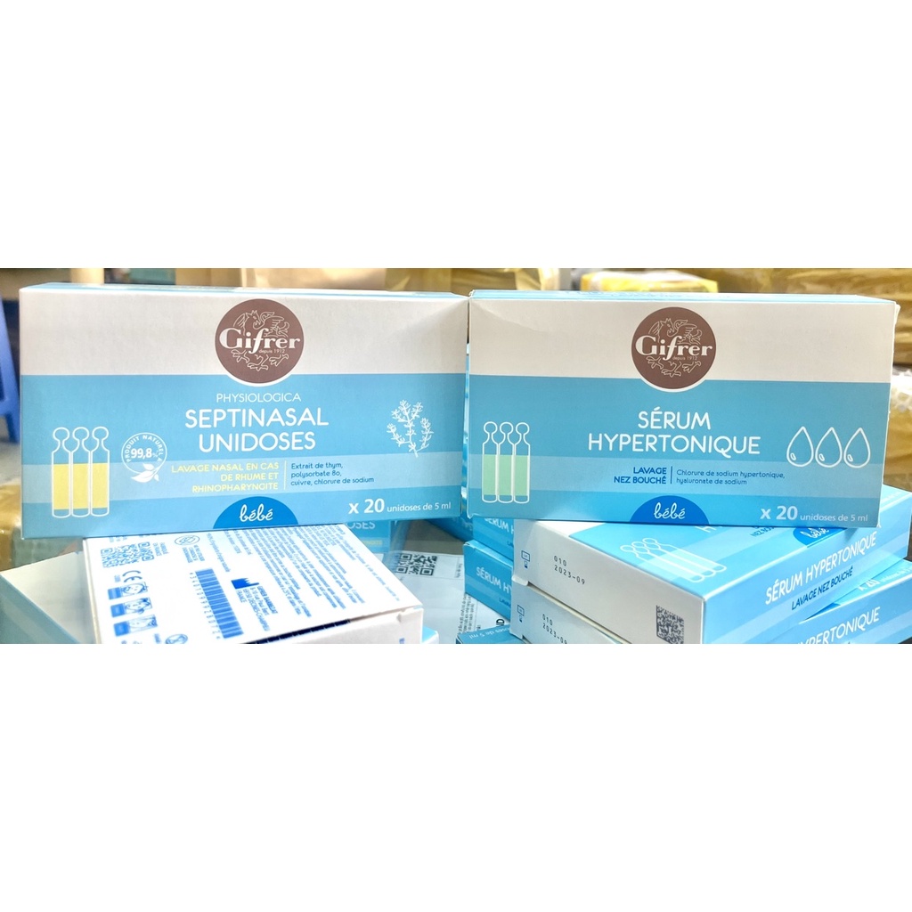 Nước Muối Sinh Lý Gifrer - Physiodose Pháp Tép Xanh/ Vàng Cho Bé Từ Sơ Sinh