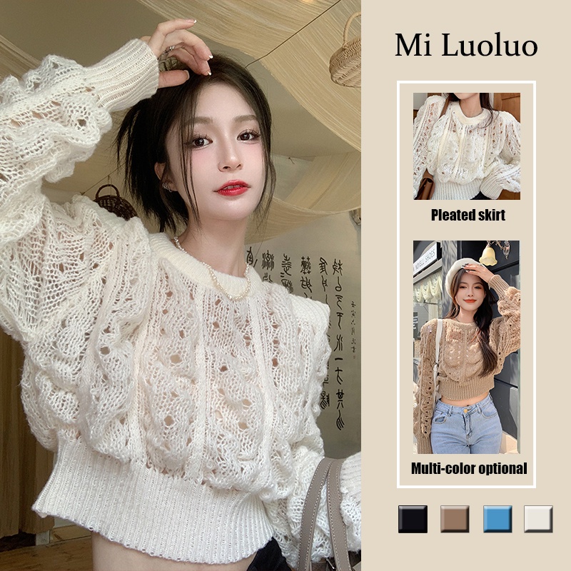 Áo sweater Dệt Kim Tay Dài Khoét Vai Có Đệm Vai Phong Cách Hàn Quốc Thời Trang Cho Nữ