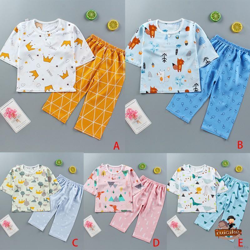 Bộ Đồ Ngủ Pijama Dài Tay In Hoạt Hình Cho Bé Từ 3-9 Tuổi