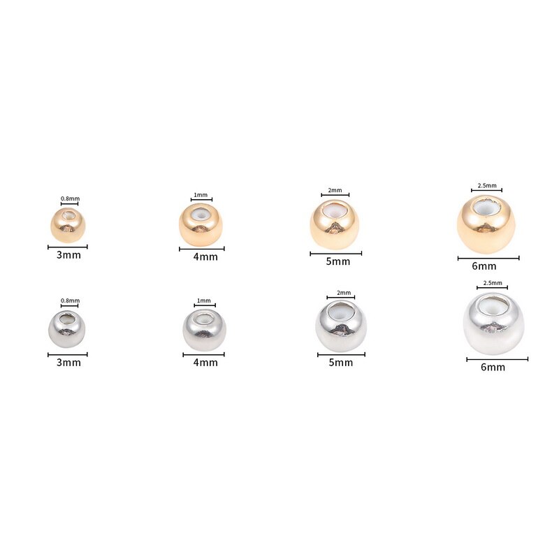 10 Hạt tròn xỏ lỗ 3 - 6mm bằng kim loại làm trang sức thủ công