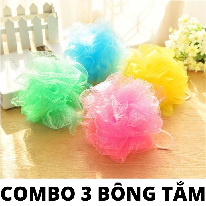 Combo 3 Bông tắm giao màu ngẫu nhiên được kiểm hàng bông tắm tạo bọt đánh bay bụi bẩn aladanh-net-vn