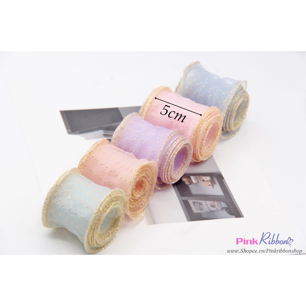 RB viền bô đê kim tuyến chấm bi nhũ 4cm