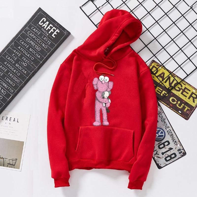 Áo Hoodie Nam Nữ Nỉ Bông KAWS Hồng Unisex