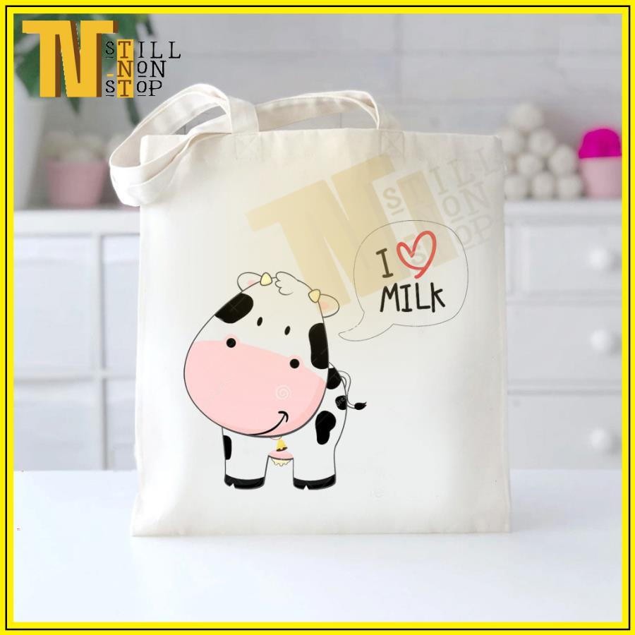 TÚI VẢI, TÚI TOTE ĐEO VAI ULZZANG HÌNH BÒ SỮA , CHẤT VÃI CANVAS XUONGMAITNT - BS02