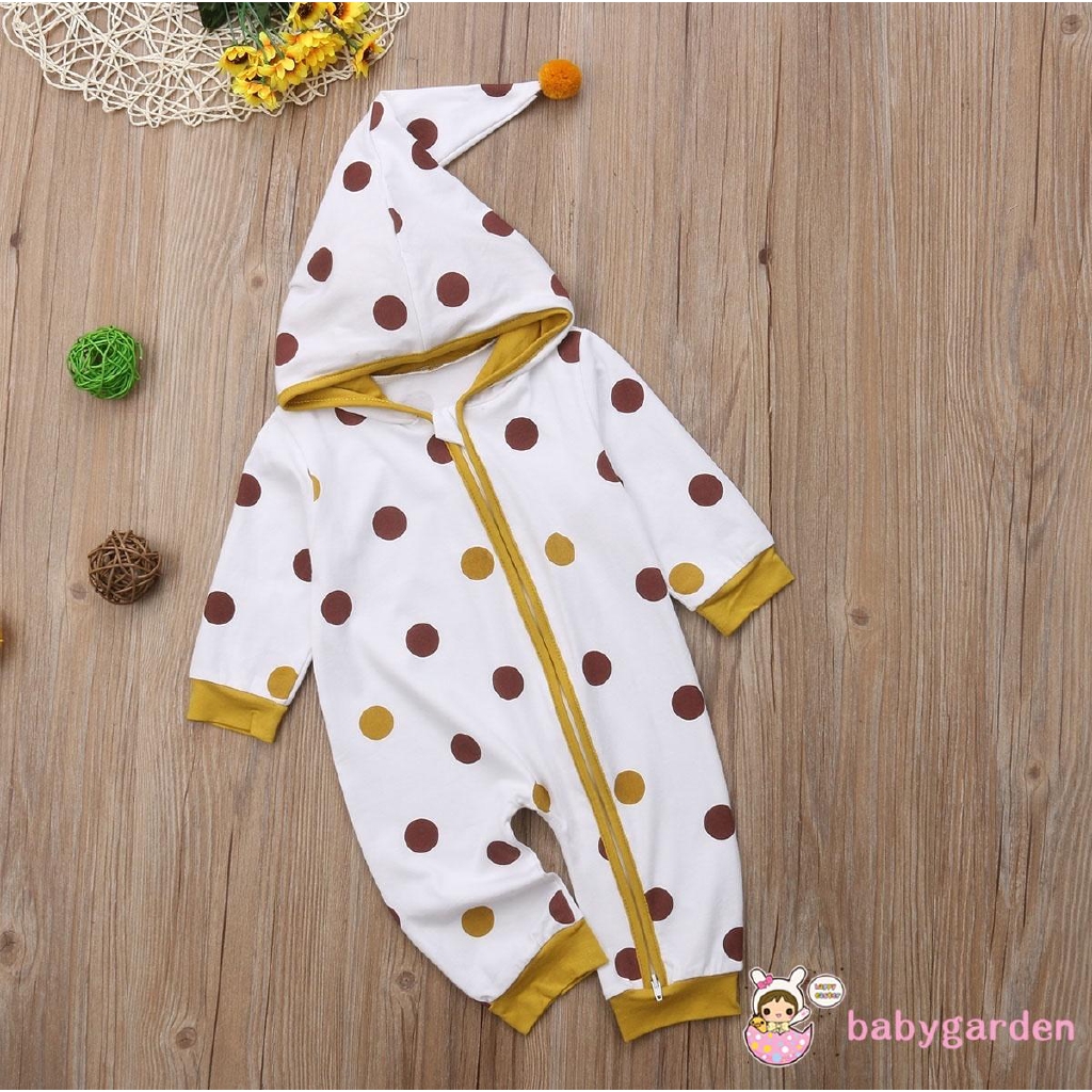 Romper hoodie họa tiết chấm bi đáng yêu cho bé