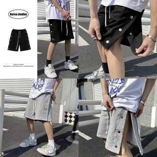 Quần Short Thun Da Cá Kẻ Trơn Nam Nữ Phối Nút Bấm Unisex Streetstyle