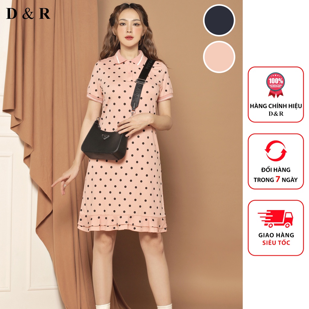 Đầm polo nữ thiết kế chấm bi Quảng Châu cao cấp váy cotton đuôi cá thương hiệu thời trang D&R D129