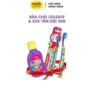 Combo sữa tắm gội Carrie Junior hương Cherry 30g và bàn chải đánh răng Colgate Minion