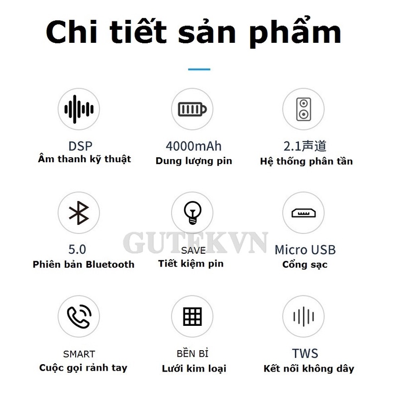 Loa bluetooth mini không dây nghe nhạc kết nối được 2 loa Gutek Y3 âm thanh hay vỏ kim loại nhiều màu