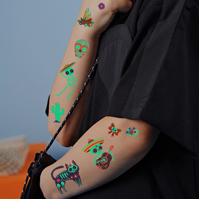 Hình Xăm Dán Họa Tiết Hoạt Hình Day of the Dead Dạ Quang Độc Đáo