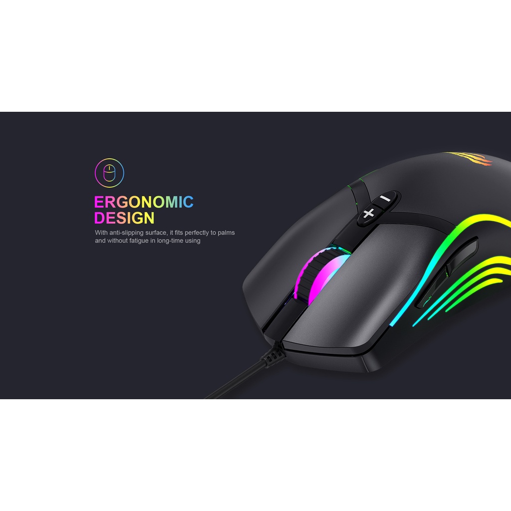 Chuột Gaming Có Dây Havit MS1026/ 7 Chế Độ/ 6400DPI/ Led RGB/ 5 Triệu Lần Nhấp Chuột - Hàng Chính Hãng