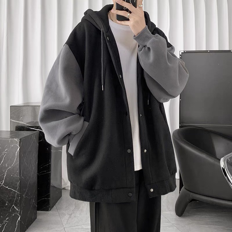 ÁO KHOÁC NỈ HOODIE PHỐI MÀU NÚT BẤM PHONG CÁCH BOMBER CỰC ĐẸP SIÊU NGẦU