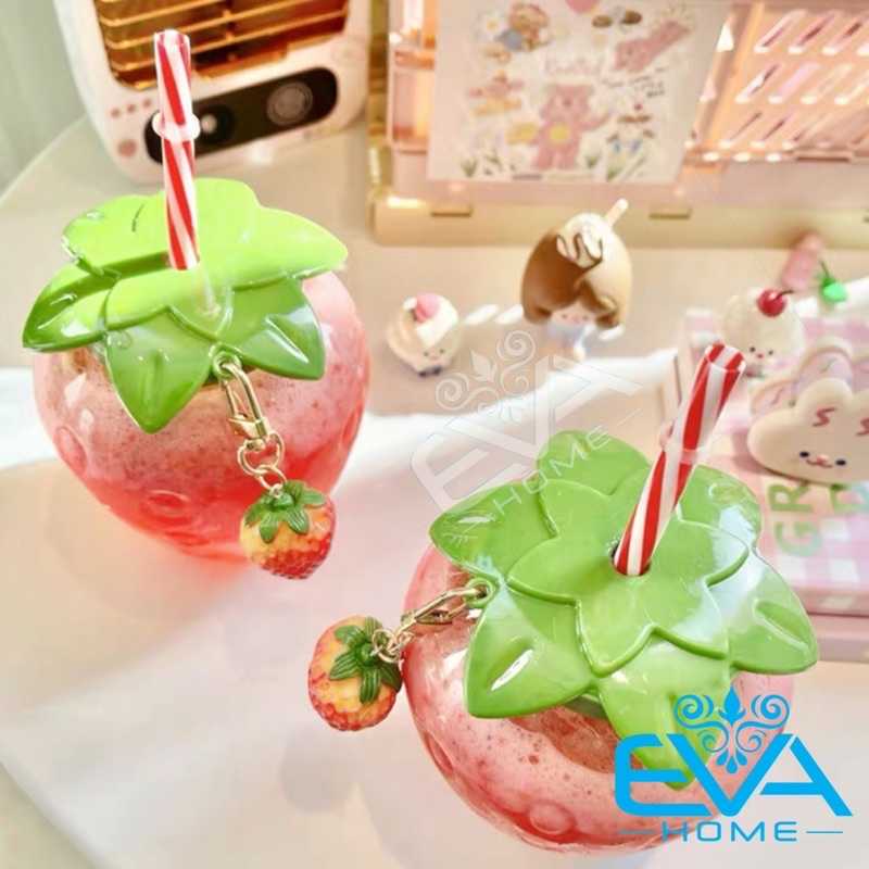 Combo 2 Bình Đựng Nước Đựng Nước Quả Dâu Tây 500ML Tặng Kèm Mốc Khóa Trái Dâu Và Ống Hút SP4744