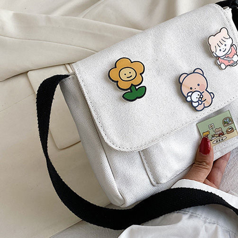 Túi Vải Canvas Đeo Chéo Kiểu Dáng Dễ Thương Dành Cho Nữ