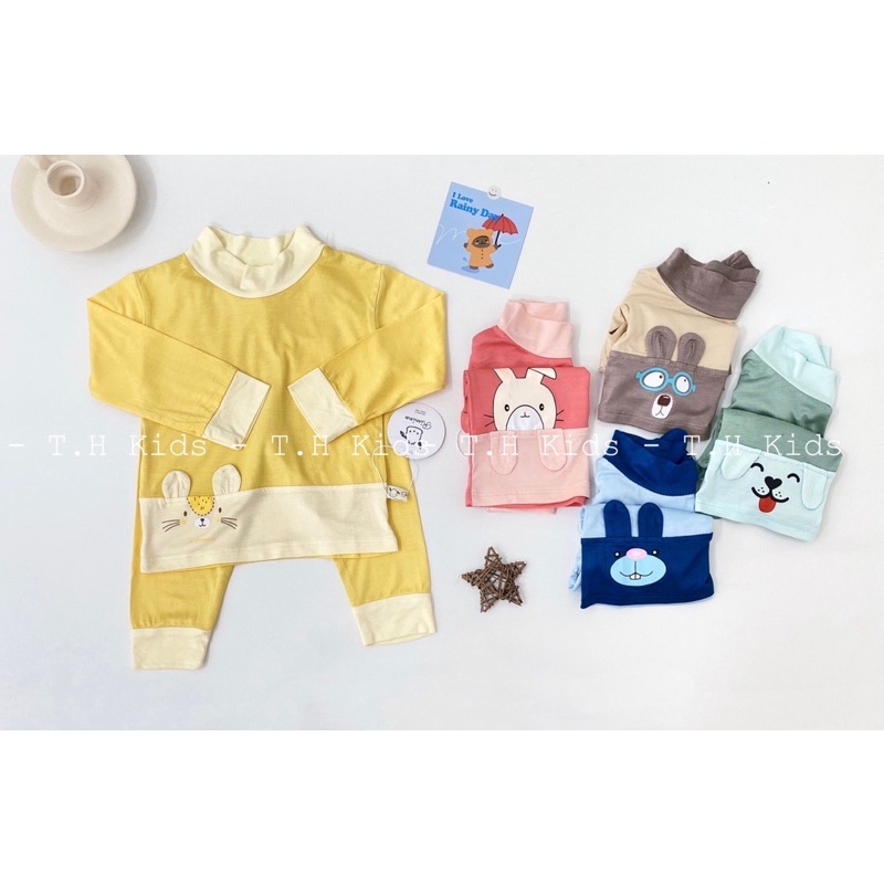 Bộ quần áo thu đông / thun lạnh dài tay cổ cao 3cm cho bé