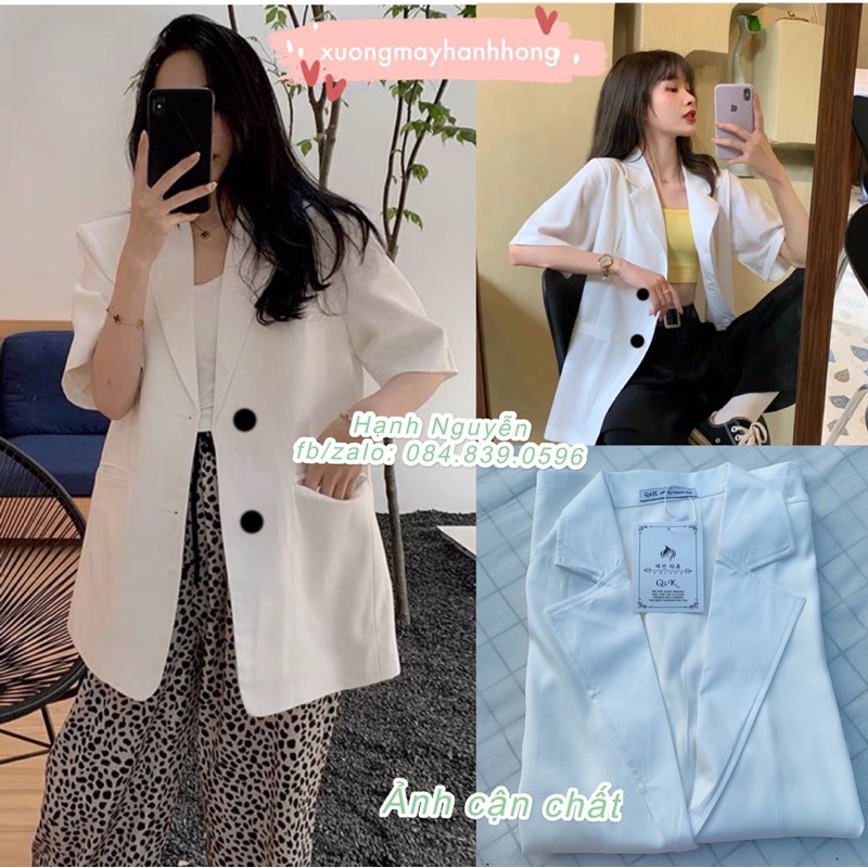 Áo Blazer tay lỡ 1 lớp, Áo Blazer 2 cúc túi nắp Hàn Quốc - Xưởng May Hạnh Hồng