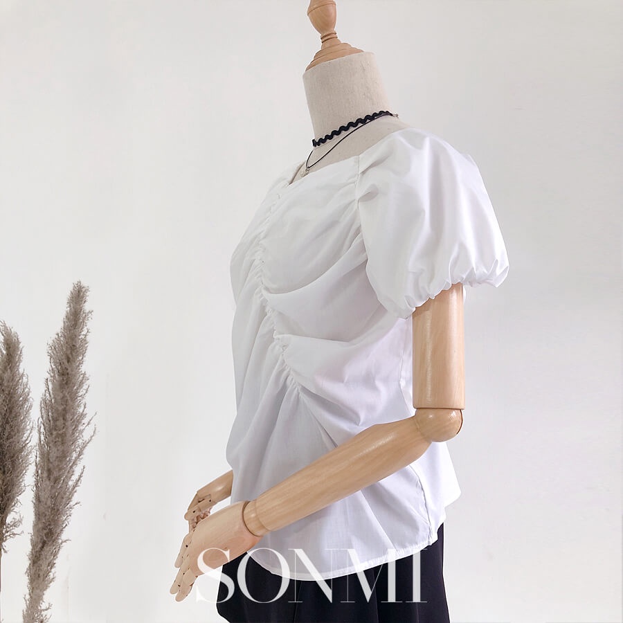 Áo Kiểu Blouse Tay Ngắn SONMI Nhún Bèo Lệch Vai LEMIZ CROP