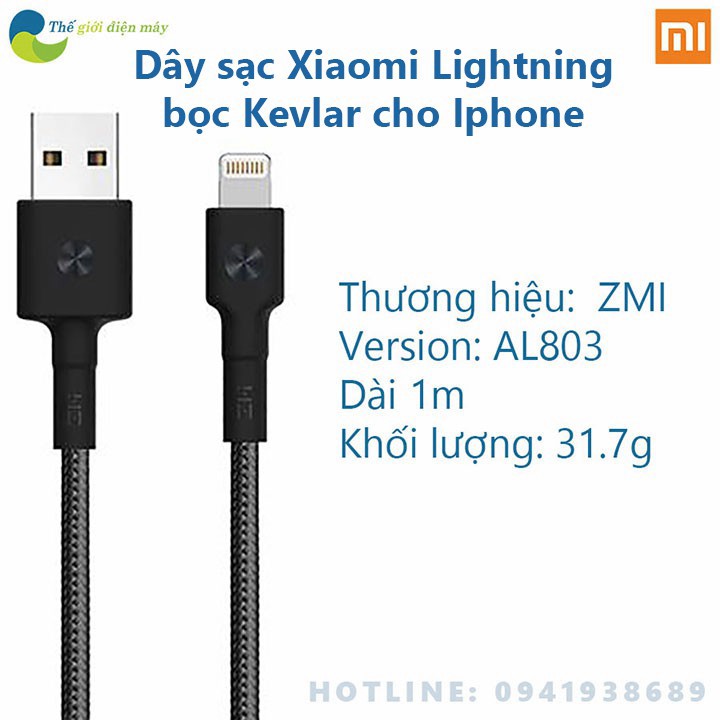 [SIÊU SALL ] Dây Sạc Xiaomi Zmi lightning Siêu Bền Bọc Kevlar AL803 cho iphone ipad dài 1.1m chứng nhận MFI tương thích 