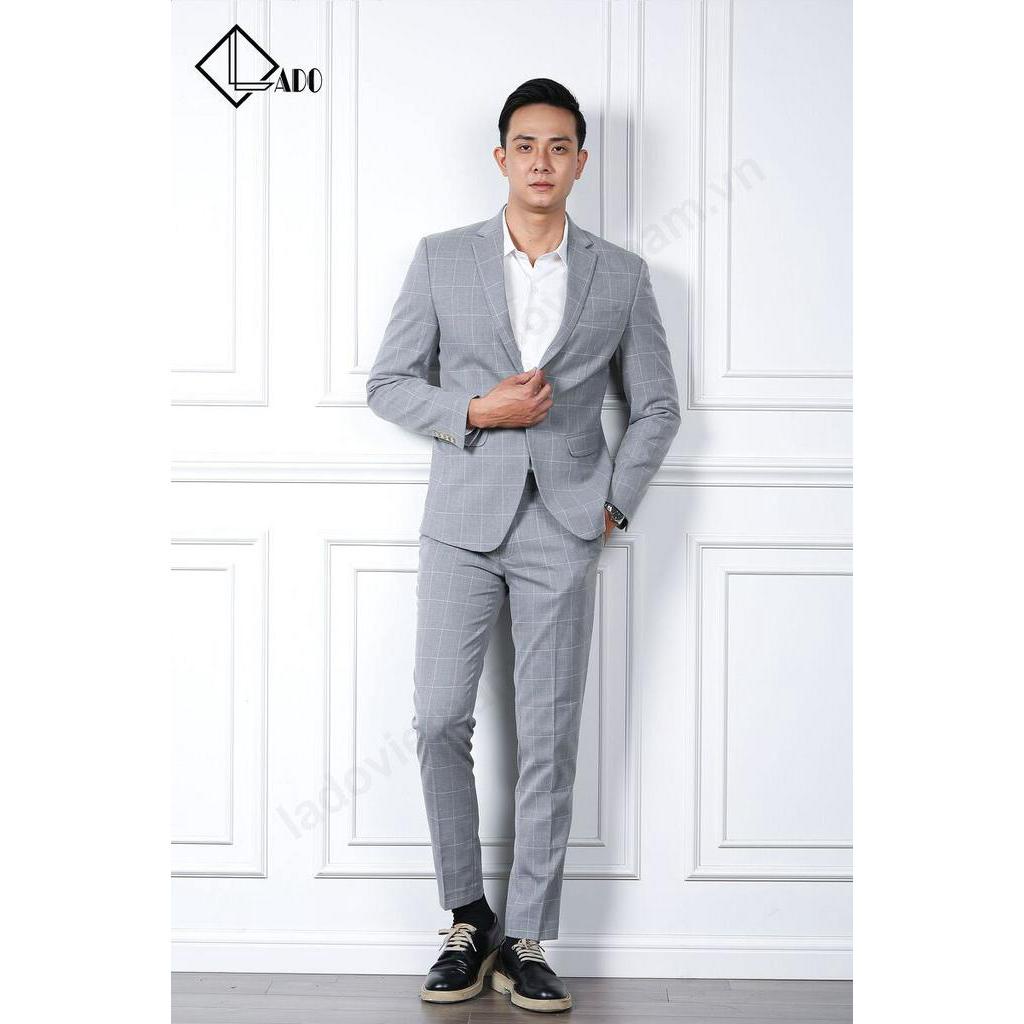 Bộ Vest kẻ ô màu xám nhạt LADO 979