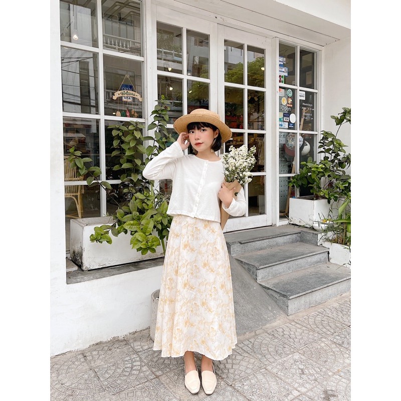 LEN clothing Chân váy midi voan hoạ tiết ombre vàng 806900 | BigBuy360 - bigbuy360.vn