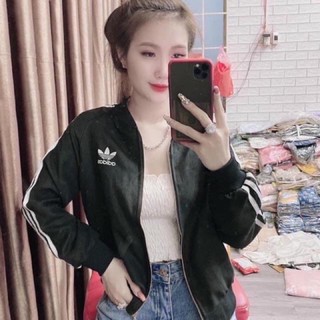 áo khoác bomber logo phối sọc da lộn