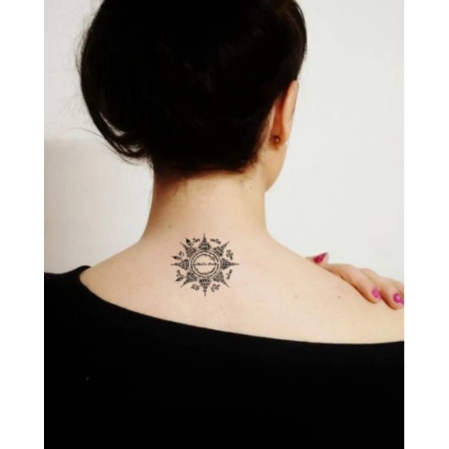 Hình xăm tatoo hình sen Phật + chữ Thái D27. Xăm dán tatoo mini tạm thời, size <10x6cm