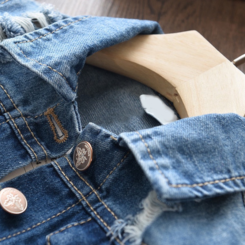 Áo khoác denim Bear Leader thêu hoạt hình kiểu mùa xuân cho bé gái 3 - 8 tuổi